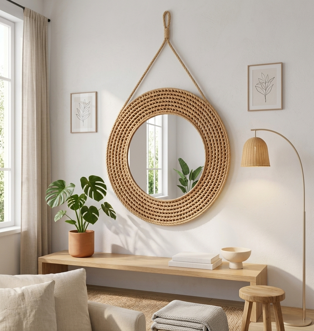 Espelho Decorativo em Palha de Carnaúba 60 cm 2