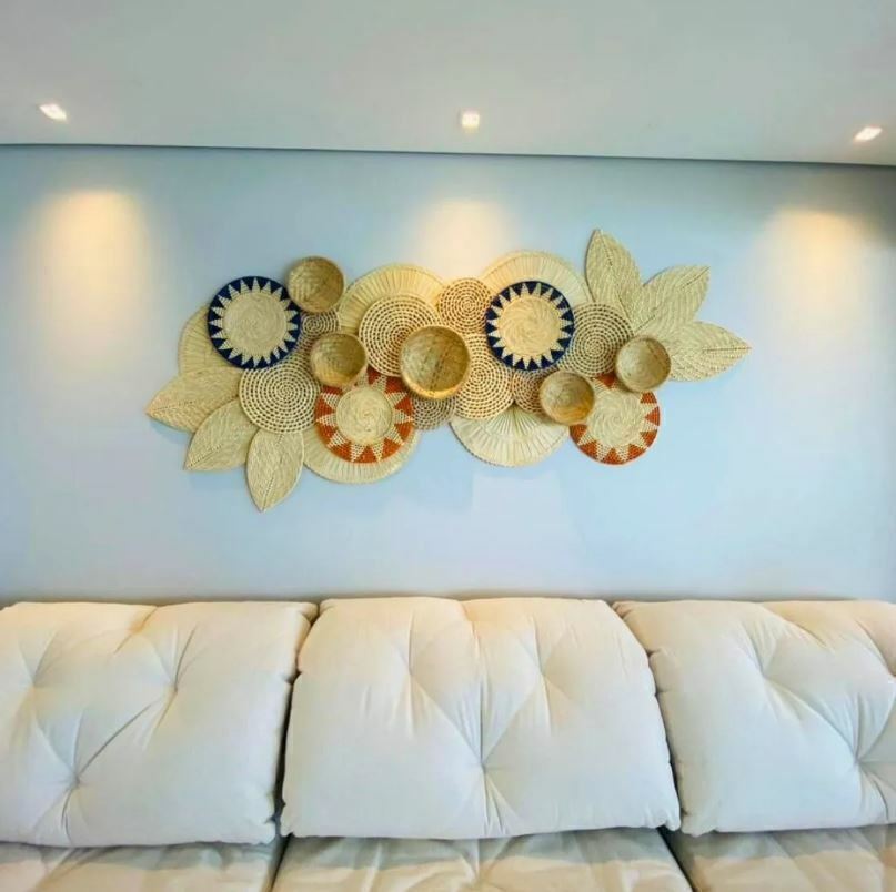 Decoração de Parede Grande Cestaria de Palha Marajá 2 m 2