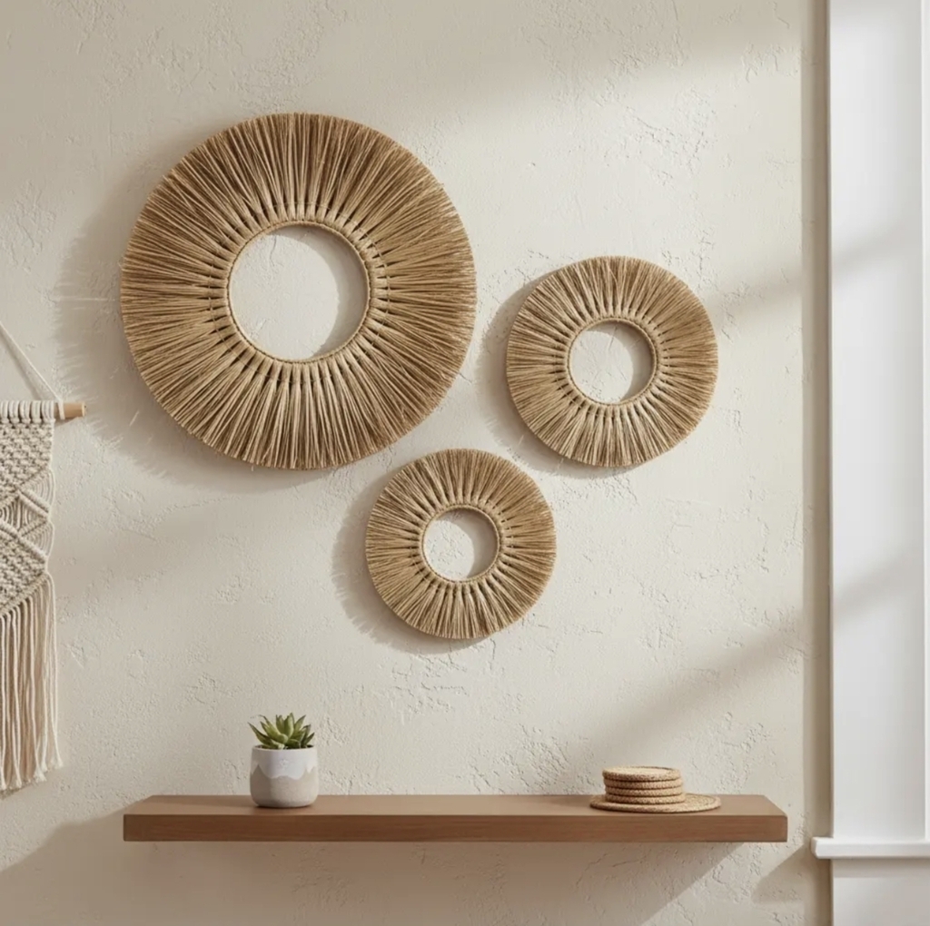 Composição Mandalas de Palha Decorativas