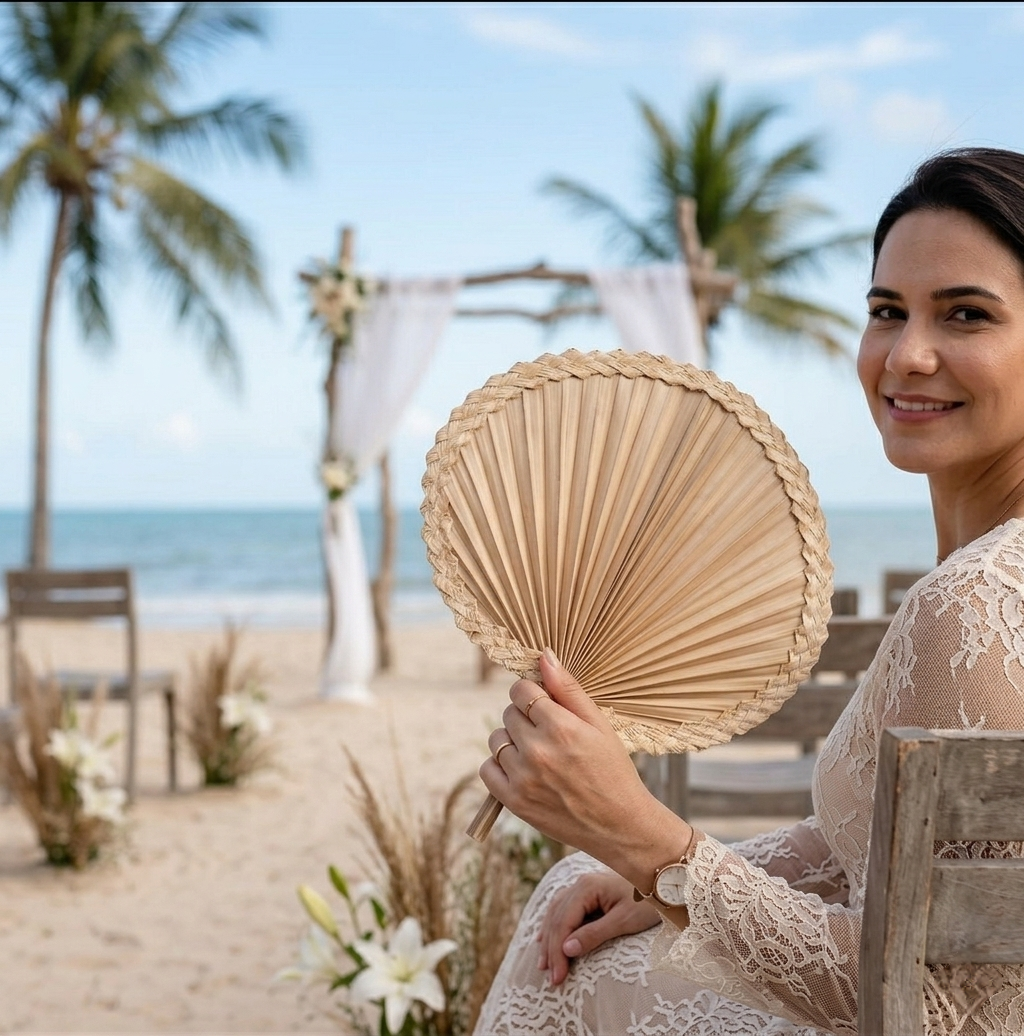 Leques de Palha Redondos Para Decoração Casamento Evento
