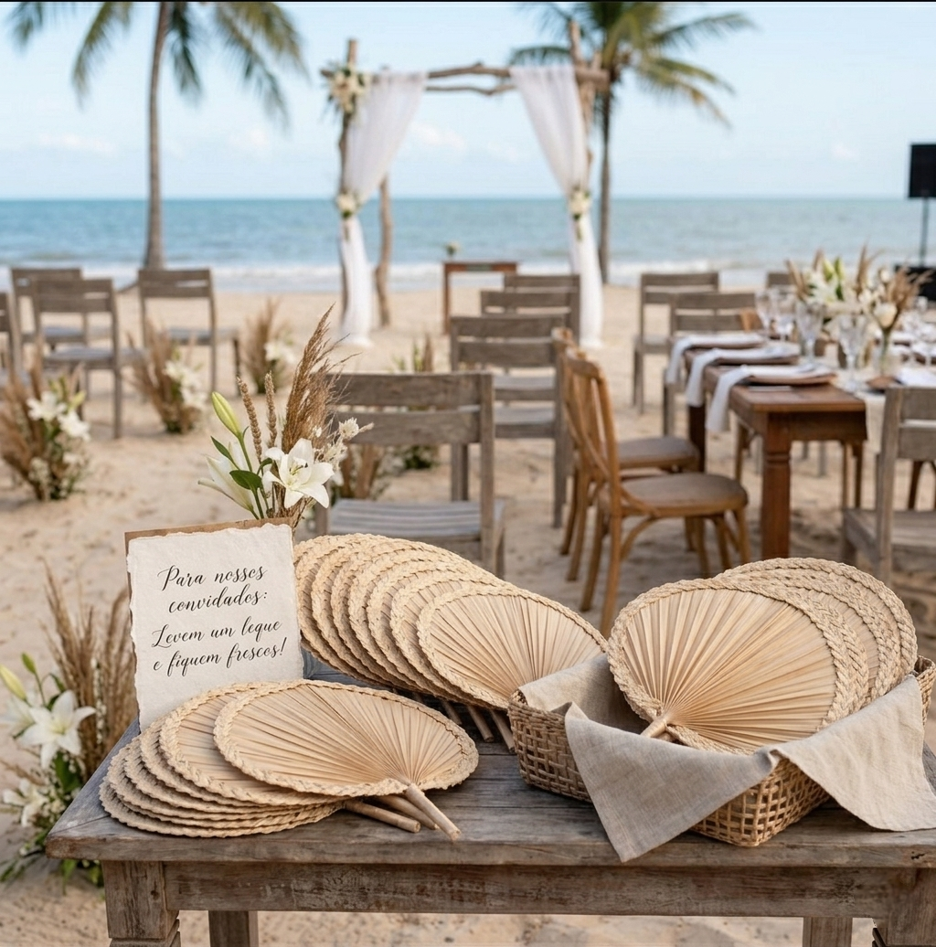 Leques de Palha Redondos Para Decoração Casamento Evento 2