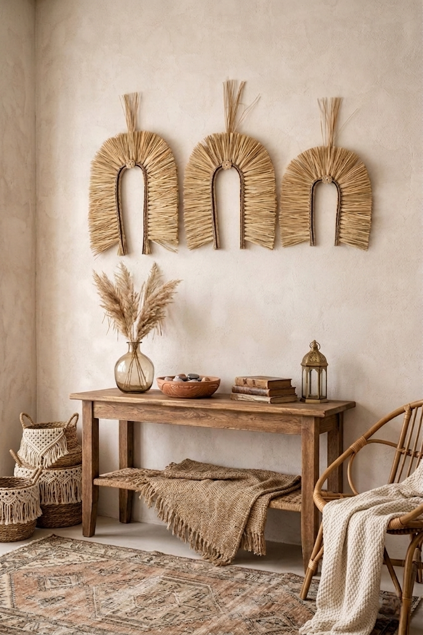 Trio Cocar Decorativo de Parede Palha