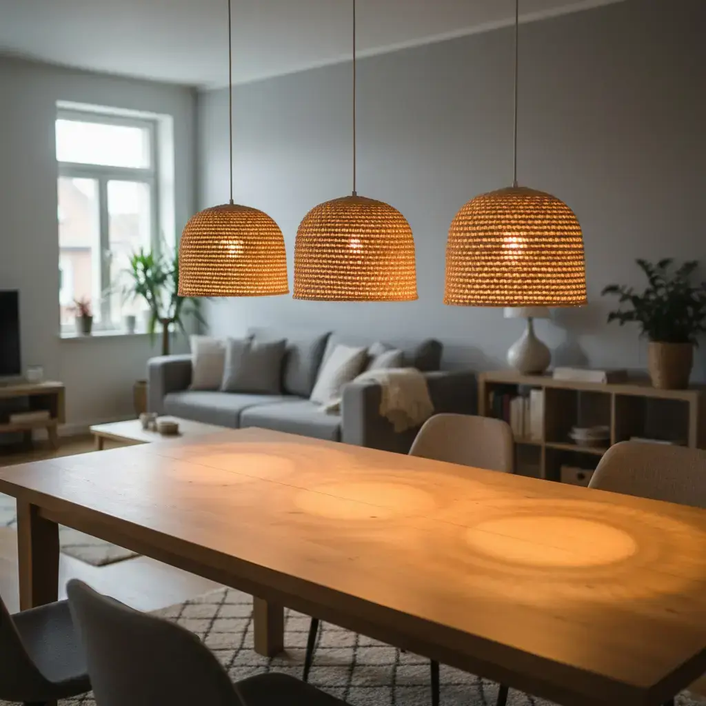 Composição Luminárias Oval Palha de Carnaúba 3 peças