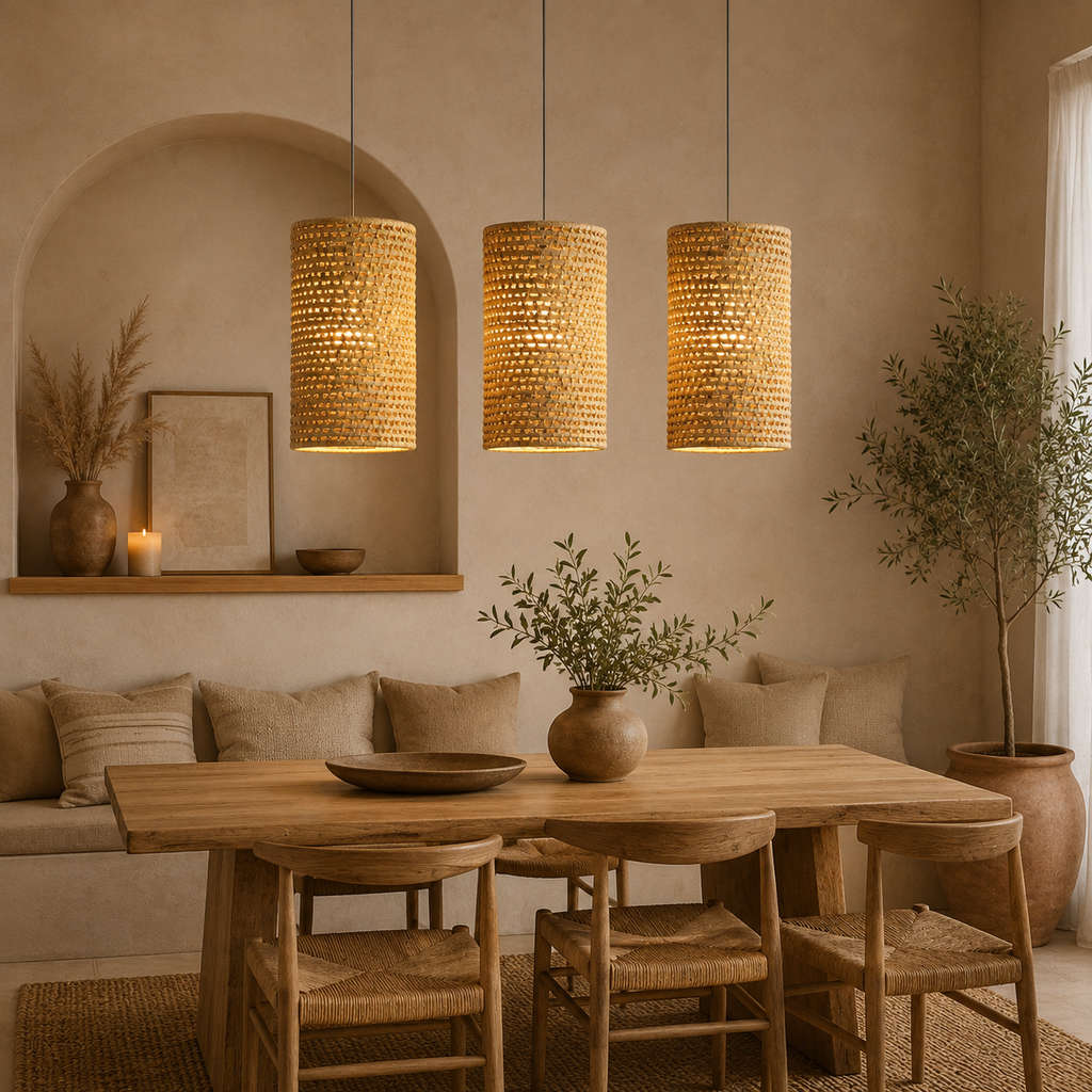 Composição Luminárias Cilíndricas Palha de Carnaúba