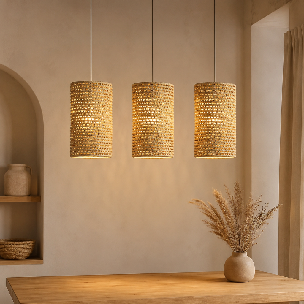 Composição Luminárias Cilíndricas Palha de Carnaúba 2