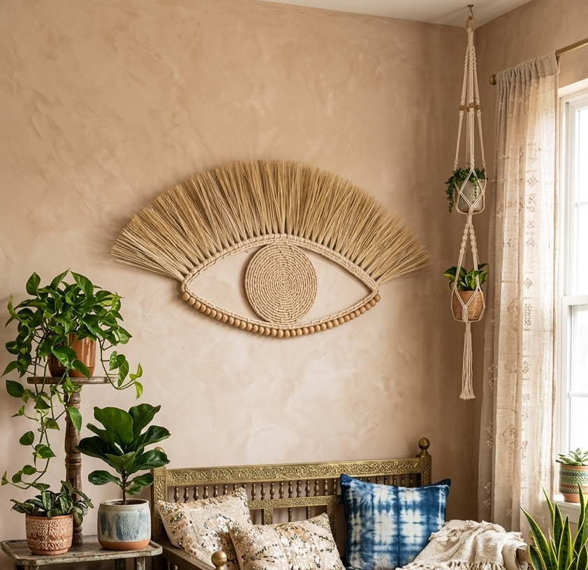 Olho Grego de Palha Decoração de Parede Boho 7